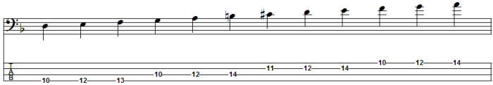 D melodic minor scale bass clef