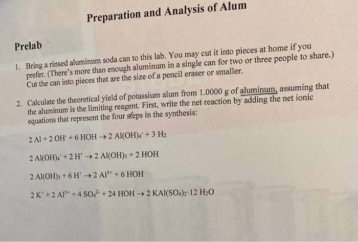 Synthesis of alum lab answers