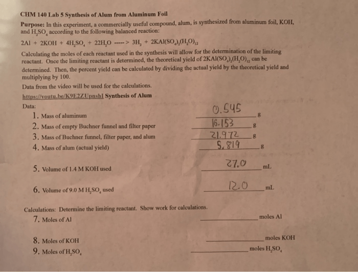 Synthesis of alum lab answers